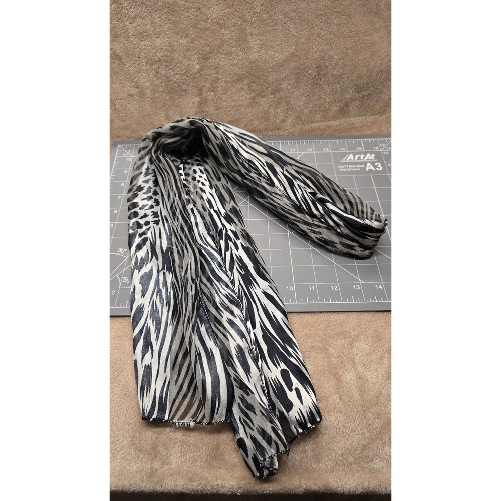 Animal Print Scarf Sheer Black White Leopard Zebra Stripe Lightweight Wrap